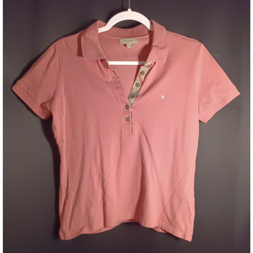 Burberry London Coral Pink Polo Shirt Medium Classic Nova Check Y2K VTG Designer - Picture 2 of 7